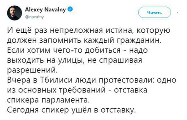 Пользователи Сети поставили на место Навального, поддержавшего грузинских провокаторов колонна